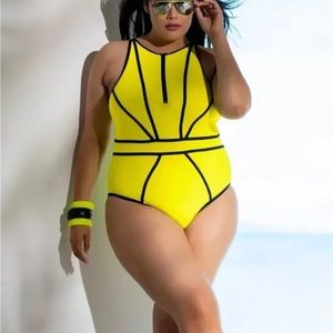 BECCA ETC Plus Size Scuba Neck Neon Yellow One-Piece Swimsuit
Size 1× (16-18)